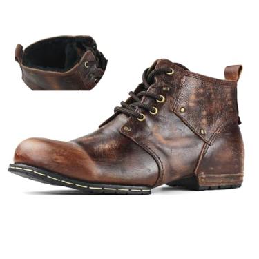 Imagem de OSSTONE Botas de motocicleta masculinas modernas com cadarço de couro Chukka OS-6015-2-retro-marrom-US-R, Marrom, 44