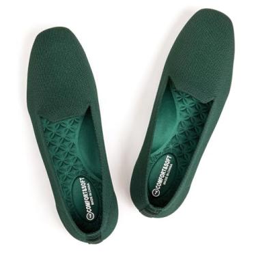 Imagem de Frank Mully Mocassim feminino sem cadarço bico quadrado confortável para trabalho no escritório, lindo mocassim sem cadarço, Verde 6027, 35