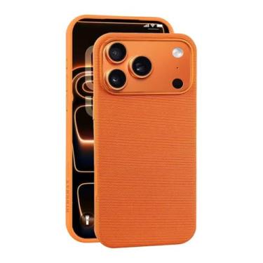 Imagem de Capa magnética de couro genuíno para iPhone 17/17 Air/17 Pro/17 Pro Max, design fino e antiderrapante com armação de metal e tampa protetora da lente (laranja, 17 ar)