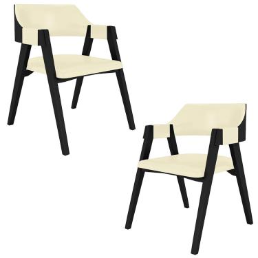 Imagem de Kit 2 Cadeiras Sala de Jantar e Jogos Carteados Madeira Maciça Poker PU OffWhite/Preto G42 - Gran Belo