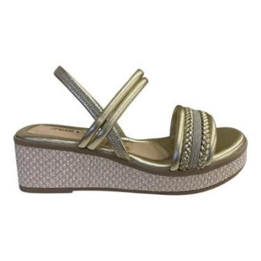 Imagem de Sandalia Infantil Menina Pink Cats Anabela Metalizada Brilho V4702 Dourado-Feminino