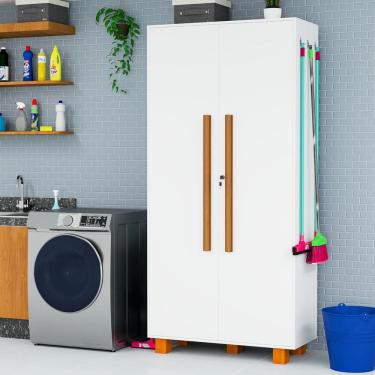 Imagem de Armário Multiuso p/ Lavanderia c/ 2 Portas Pés em Madeira