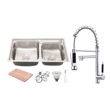 Imagem de Cuba Pia Para Cozinha Aço Inox 201 Cg201-c02 E Torneira 50cm Com Misturador Tgm50c-bz Belcca -kit