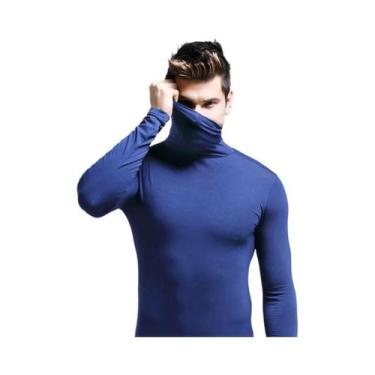 Imagem de Camiseta Térmica Masculina De Inverno Com Gola Alta, Cor Sólida, Quent
