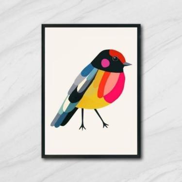 Imagem de Quadro Passarinho Colorido 45X34Cm - Com Vidro Moldura Preta