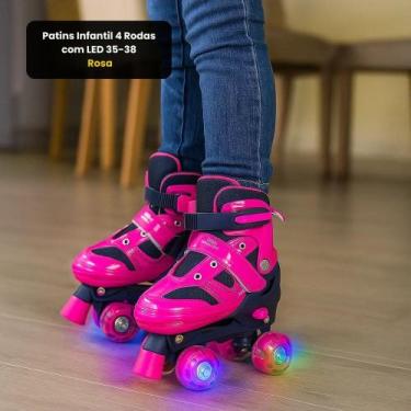 Imagem de Patins Infantil 4 Rodas com LED 35-38 - Rosa - UNIK