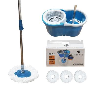 Imagem de Esfregão Rodo Mop Giratório 360 graus Tronos Balde 12L Limpeza Profiss