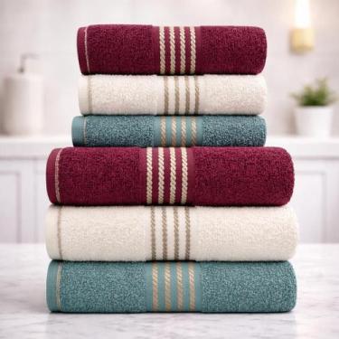 Imagem de Jogo de Toalhas Gigante / Banhão 6 Peças Quasar - Rubi/Branco/Azul - (