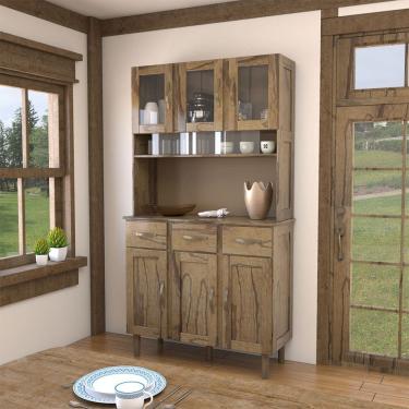 Imagem de Armário de Cozinha 6 Portas 3 Gavetas Rústico Madeira Maciça Mogano - Panorama Móveis