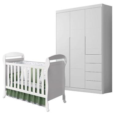 Imagem de Berço Americano Danny e Guarda Roupa Infantil Eloá Branco Acetinado – Phoenix Baby