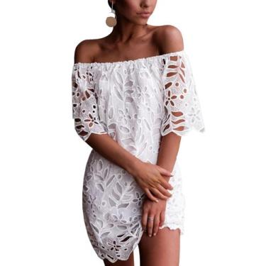 Imagem de Vestido PRETTYGARDEN Curto Floral de Renda Ombro a Ombro Branco XL