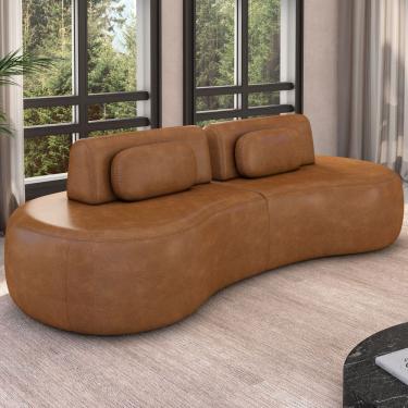 Imagem de Sofá 3 Lugares Orgânico Para Sala Living 240cm Vasti M03 Couríssimo Whisky - Lyam Decor