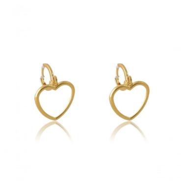 Imagem de Brinco Argolinha Com Coração Médio Vazado Banhado Em Ouro 18k [f027]