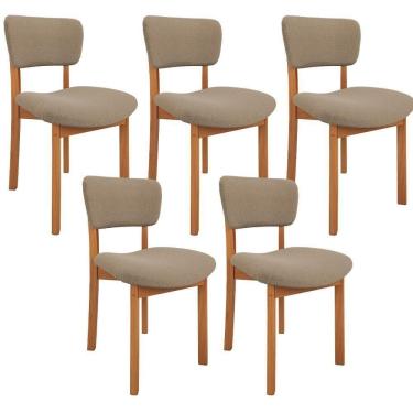 Imagem de Kit 05 Cadeiras Para Sala De Jantar Cozinha Living Estofada Dara L02 Bouclê Bege - Lyam Decor