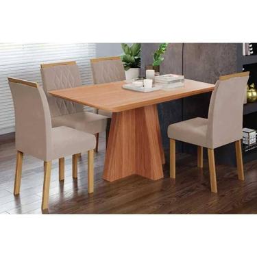 Imagem de Conjunto de Jantar Maitê com 4 Lugares Tampo em MDF com Cadeiras Estofadas Cinamomo Carvalho-linho