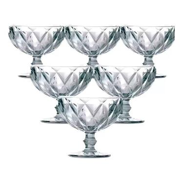Imagem de Conjunto de Taças para Sobremesa Diamante Bico de Jaca 325ML em Vidro Transparente 6 Peças 123 Útil