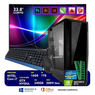 Imagem de Computador Designer Core I7 16gb Ram Ssd 240gb Gtx 1050 TI 4GB Tela 23