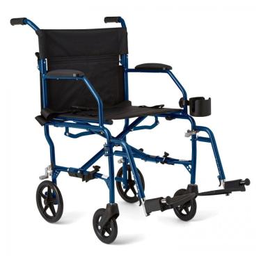 Imagem de Cadeira de Rodas de Transporte Adulto Medline Azul com Estrutura Leve em Alumínio e Assento 48 cm Modelo Medline Ultralight Transport