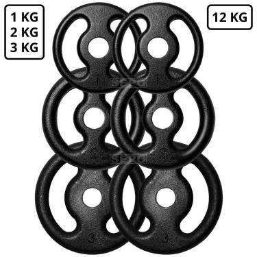 Imagem de Kit 12Kg em Anilhas de Ferro Fundido Pares de 1Kg 2Kg e 3Kg-Unissex