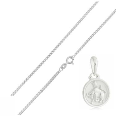 Imagem de Corrente Veneziana 60 Cm Pingente Signo Touro Prata 925 Kl