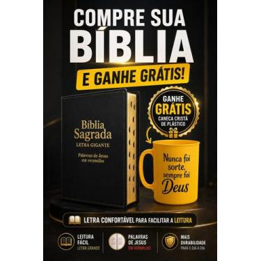 Imagem de Bíblia Sagrada Luxo Preta Letra Gigante JFA ARC com Harpa e Palavras d