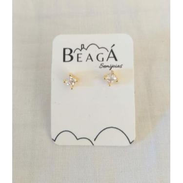 Imagem de Brincos ponto de luz zircônia branco - Beagá Semijóias, Dourado