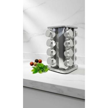 Imagem de Porta Tempero Giratório 16 Potes Inox Vidro Dosador - Congratulations 