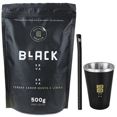 Imagem de KIT COPO CUIA TERMICO PRETO + BOMBA DE ALUMINIO COM ROSCA + TERERE 500G BLACK ERVA (Menta e Limão)