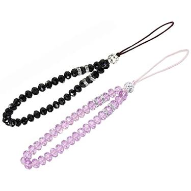 Imagem de zdyCGTime Cell Cell Alça de cordão contas de cristal brilhantes Cordão de pulso de mão Corda para celular Celular Bolsa de câmera MP3 MP4 iPod PSP, 17cmBlack&Purple