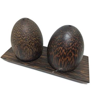 Imagem de Conjunto de 1 Saleiro Saleiro Saleiro Pepper Shaker Caixa de madeira Armazenamento de sal e pimenta Utensílios de cozinha Feito à mão Forma de ovo (madeira de palma)