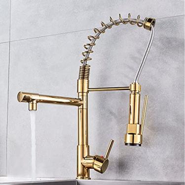 Imagem de Torneira de cozinha em latão preto, pia, pia, torneira, mola, bicos giratórios duplos, torneira, misturadora de água quente e fria, torneiras de banheiro, ouro A, China