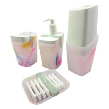 Imagem de Kit Dispenser Sabonete Saboneteira Porta Escova Dente Algodão Banheiro