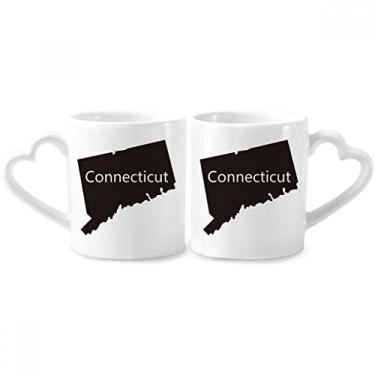Imagem de Connectic America Conjunto de canecas de porcelana para casais, com desenho de mapa dos EUA, alça de coração