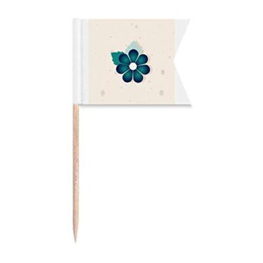 Imagem de Flor verde azul presente Art Deco bandeira de palito de dente moda marcação para festa bolo comida prato queijo