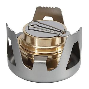 Imagem de Queimador de fogão a álcool portátil ao ar livre ultraleve forno de cozimento de acampamento mochila fogão de espírito turista com tampa de suporte de alumínio, cinza, 7,4 * 4,6 cm