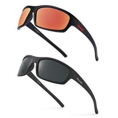 Imagem de POLARKING Óculos de sol esportivos polarizados masculinos, com acabamento fosco, lentes espelhadas, bloqueio de UV, Preto e laranja, 2 Pack