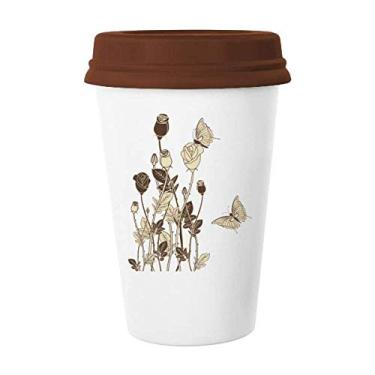 Imagem de Caneca de cerâmica para copos de cerâmica com folhas de borboleta de rosa