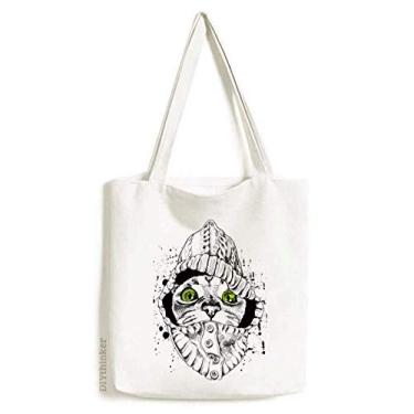 Imagem de Suéter branco cabeça de gato protege animais amantes de animais de estimação, bolsa de compras, bolsa casual
