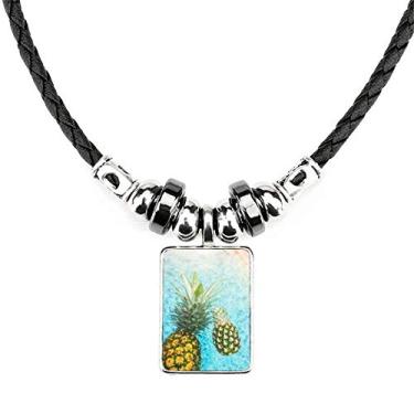 Imagem de DIYthinker Pingente de corda de couro com pingente de corda de couro com imagem de abacaxi e frutas vermelhas