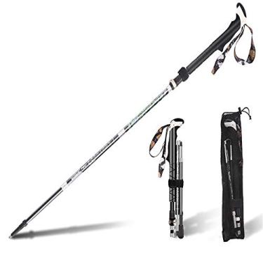 Imagem de N/P Bastões de caminhada – Bastões de caminhada ajustáveis fortes e dobráveis de fibra de carbono – Travas leves de ajuste rápido para escalada ao ar livre com saco de transporte (5 seções)
