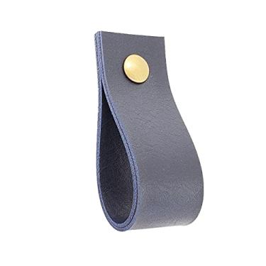 Imagem de Puxador Doko Parafuso - Textura de Couro Azul Marinho - Parafuso Dourado