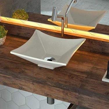 Imagem de Cuba de Apoio L30 Folha com Torneira Válvula de Metal e Sifão PVC Flexível Compace Bege