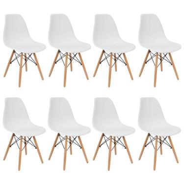 Imagem de Kit 8 Cadeiras Charles Eames Eiffel Wood Design Branca Branco