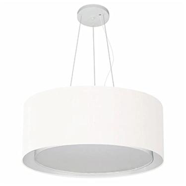 Imagem de Lustre Pendente Cilíndrico Duplo Cúpula Tecido 50x25 cm, Vivare Iluminação, Pendente4124 BR, Branco, Médio