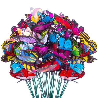 Imagem de Estacas de borboleta, 50 peças de enfeites de borboleta de jardim de 29,2 cm, decorações de borboleta à prova d'água para quintal interno/externo, vaso de plantas de pátio, canteiro de flores, decoração de casa