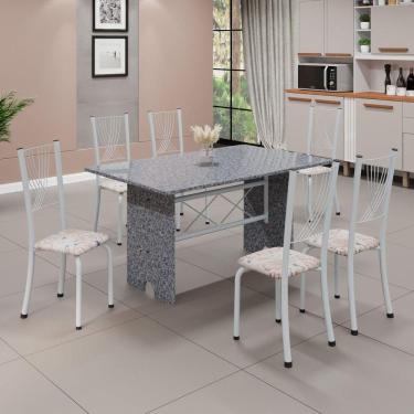 Imagem de Conjunto de Mesa Tampo de Granito Ocre com 6 Cadeiras Lorena Yescasa Botanic Bege/Branco