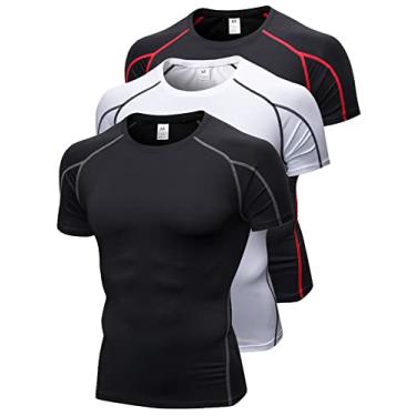 Imagem de Pacote com 3 camisetas masculinas de compressão de manga curta para treino Cool Dry Undershirts Baselayer Sport Cool Shirt Running Tops, B vermelho + b cinza + branco, Small