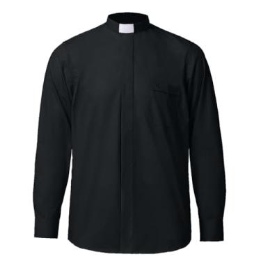 Imagem de COSDREAMER Camisas masculinas de manga comprida com gola aba para padre pastor pastor ministro, Preto, 39