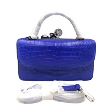 Imagem de Bolsa feminina pequena de couro de crocodilo autêntico de couro de jacaré genuíno bolsa de ombro feminina, Azul, 22cm(Length) x 12cm(Height) x 8cm(Deep)
