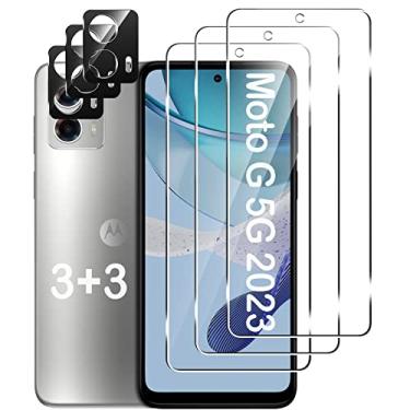 Imagem de LYWHL Película protetora de tela para Motorola Moto G 5G (2023), pacote com 3 unidades de película transparente HD de dureza 9H + 3 películas protetoras de vidro para lentes de câmera, compatível com capas, sensível ao toque